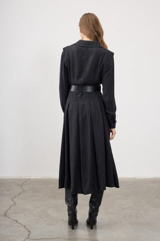 Lale Tailored Pleated Midi Dress – Grey