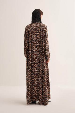 Leopard Print Viscose Abaya with Matching Scarf