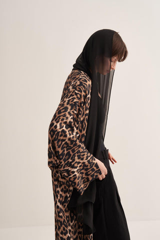Leopard Print Viscose Abaya with Matching Scarf