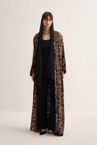 Leopard Print Viscose Abaya with Matching Scarf