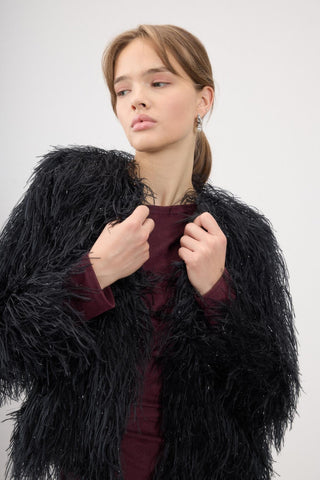 Leylak Feather-Textured Jacket – Black