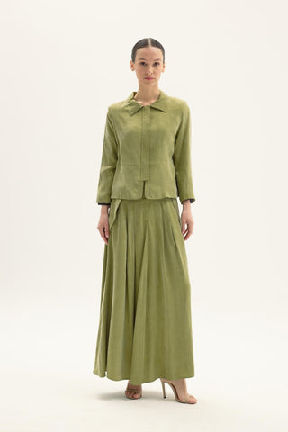 Lilia Silk Skirt and Blouse Set - Green