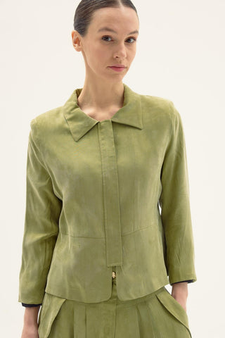 Lilia Silk Skirt and Blouse Set - Green