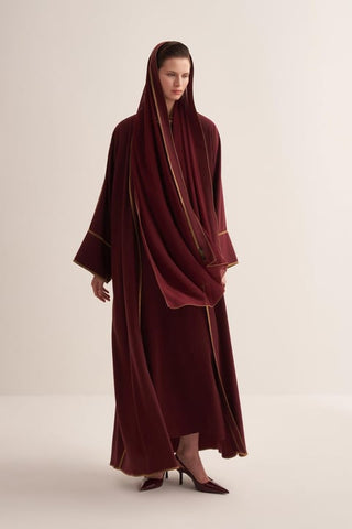 Line Abaya Dress Set - Burgundy