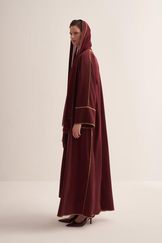 Line Abaya Dress Set - Burgundy