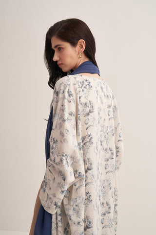 Liora Blue Floral Abaya with Matching Scarf
