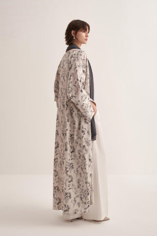 Liora Gray Floral Abaya with Matching Scarf