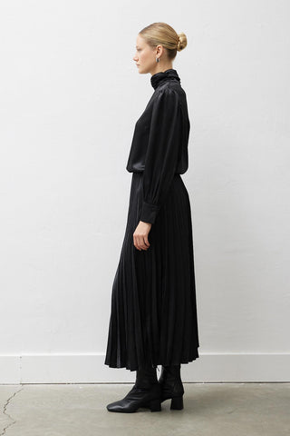 Luna High-Neck Satin Blouse – Black