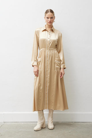 Luna Woven Shirt Dress – Gold