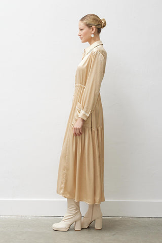 Luna Woven Shirt Dress – Gold