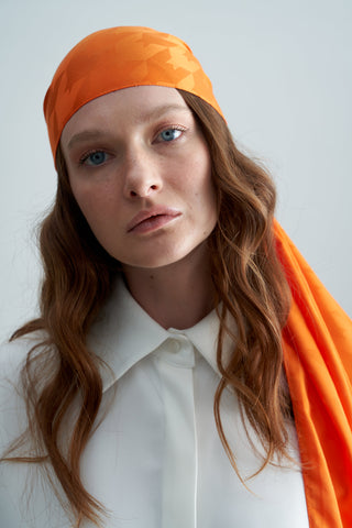 Velda Houndstooth Silk Shawl – Orange 75x190