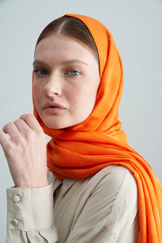 Serenity Silky Checkered Shawl – Orange 75x190