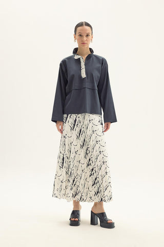 Minerva Printed Black Skirt and Blouse Set