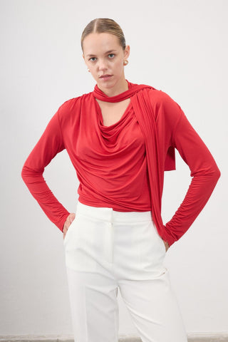 Olen Draped Jersey Blouse – Red