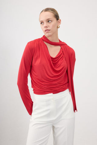 Olen Draped Jersey Blouse – Red