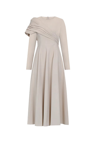 Structured Shoulder Maxi Dress – Beige