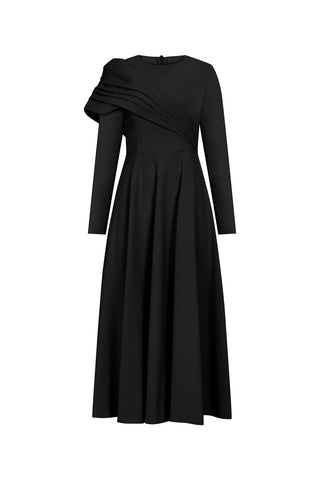 Structured Shoulder Maxi Dress – Black