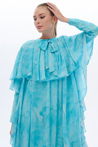 Blue Cape Detail Maxi Dress