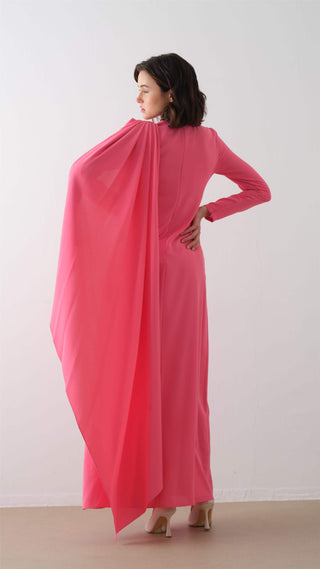 Cape-Shoulder Crepe Maxi Dress – Fuchsia