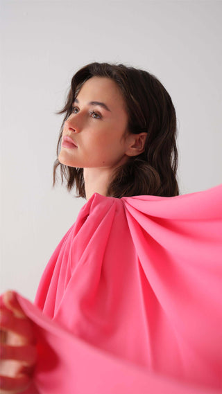 Cape-Shoulder Crepe Maxi Dress – Fuchsia