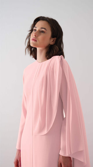Cape-Shoulder Crepe Maxi Dress – Pink