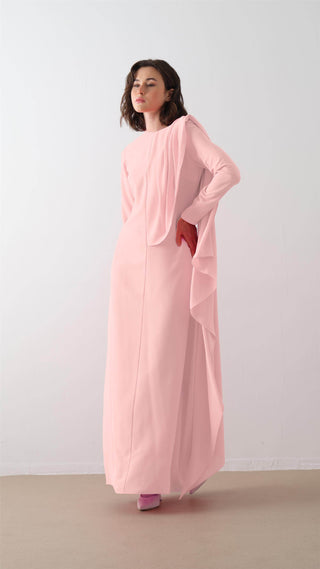 Cape-Shoulder Crepe Maxi Dress – Pink