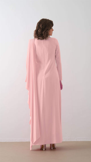 Cape-Shoulder Crepe Maxi Dress – Pink