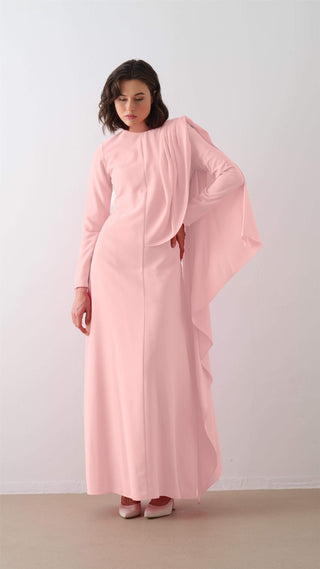 Cape-Shoulder Crepe Maxi Dress – Pink