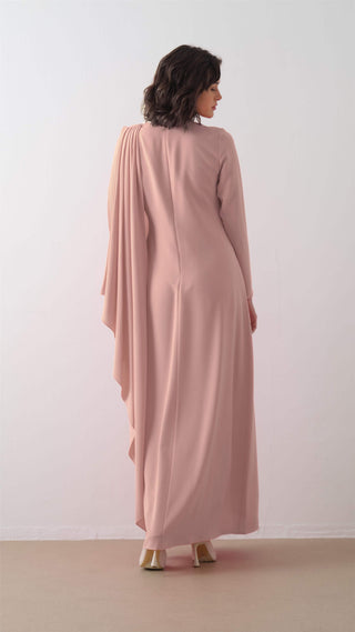 Cape-Shoulder Crepe Maxi Dress – Powder