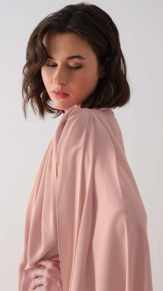 Cape-Shoulder Crepe Maxi Dress – Powder