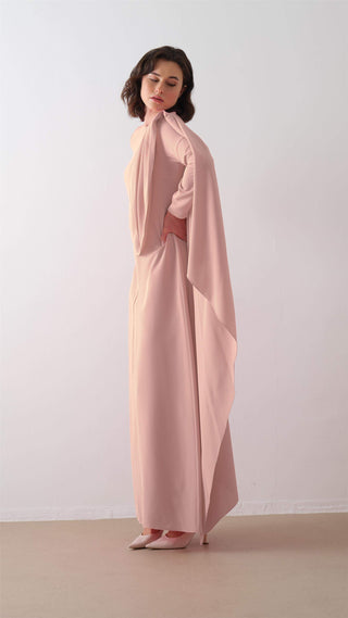Cape-Shoulder Crepe Maxi Dress – Powder
