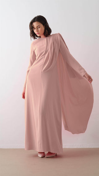 Cape-Shoulder Crepe Maxi Dress – Powder