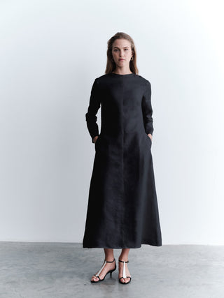 Front Seam Straight-Cut Dress – Black