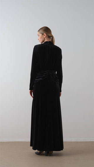 Front-Draped Velvet Dress – Black