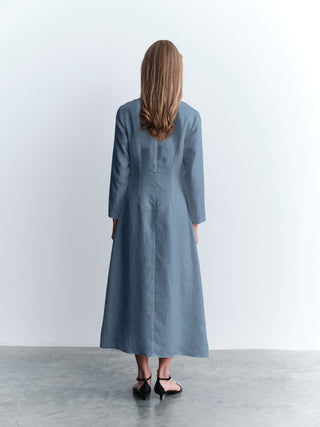 Front Seam Straight-Cut Dress – Blue