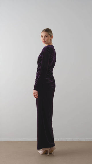 Ruched Velvet Maxi Dress – Plum