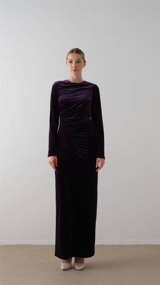 Ruched Velvet Maxi Dress – Plum