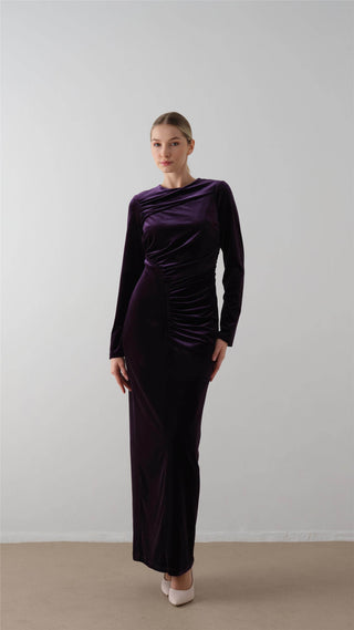 Ruched Velvet Maxi Dress – Plum