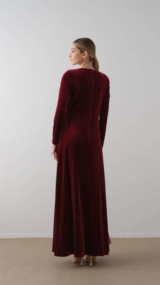 Cross-Draped Velvet Chiffon Dress – Bordeaux