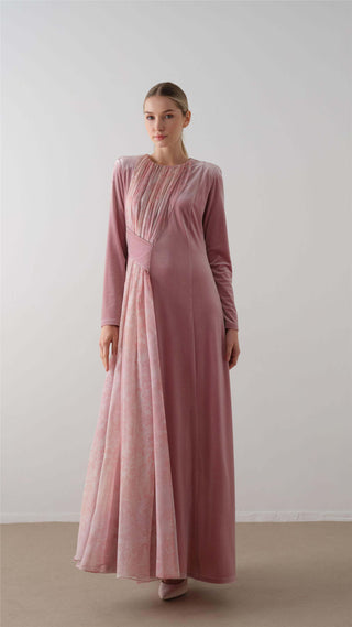 Cross-Draped Velvet Chiffon Dress – Powder Pink