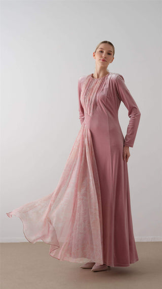 Cross-Draped Velvet Chiffon Dress – Powder Pink