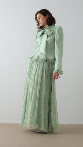 Bow-Neck Floral Dress – Mint