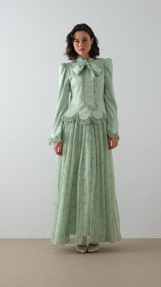 Bow-Neck Floral Dress – Mint