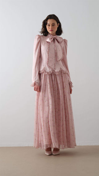 Bow-Neck Floral Dress – Pink