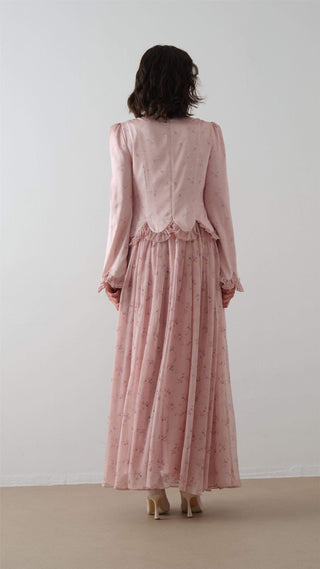 Bow-Neck Floral Dress – Pink