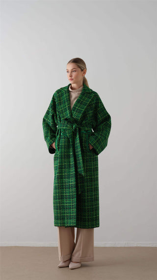 Oversized Checked Wool Coat – Green