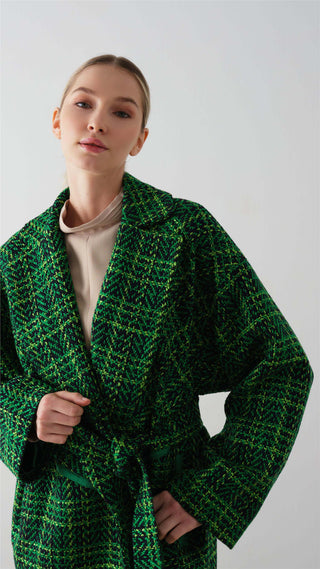 Oversized Checked Wool Coat – Green