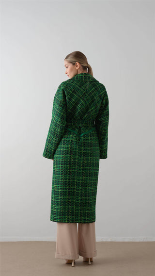 Oversized Checked Wool Coat – Green
