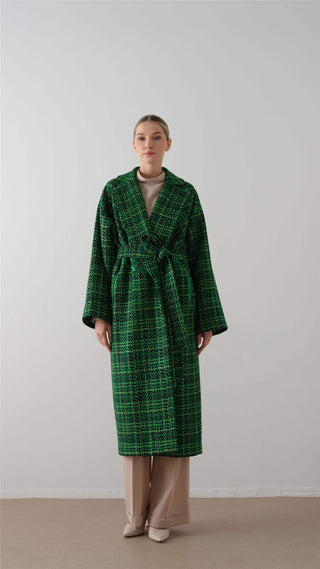 Oversized Checked Wool Coat – Green