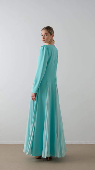 Pleated Crepe Chiffon Dress – Light Blue